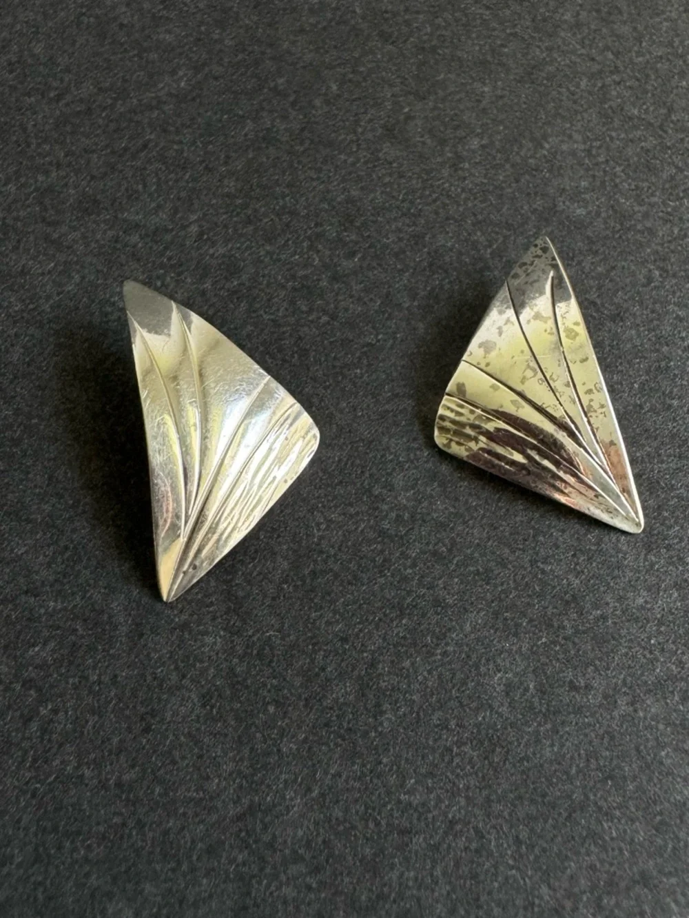 Vintage Sterling Silver‎ Fan Earrings 80s 925 Stud
